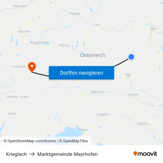 Krieglach to Marktgemeinde Mayrhofen map