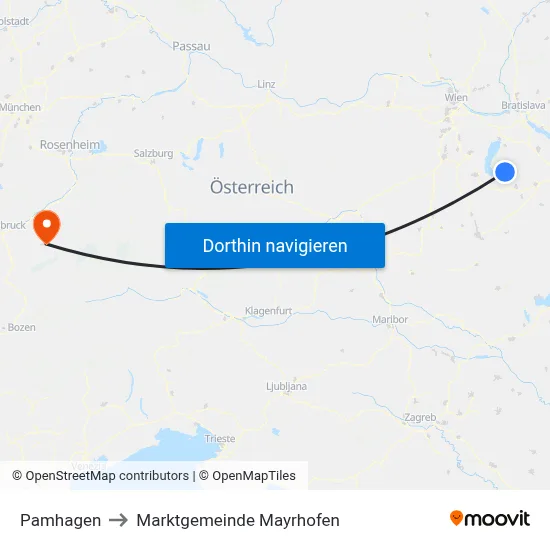 Pamhagen to Marktgemeinde Mayrhofen map