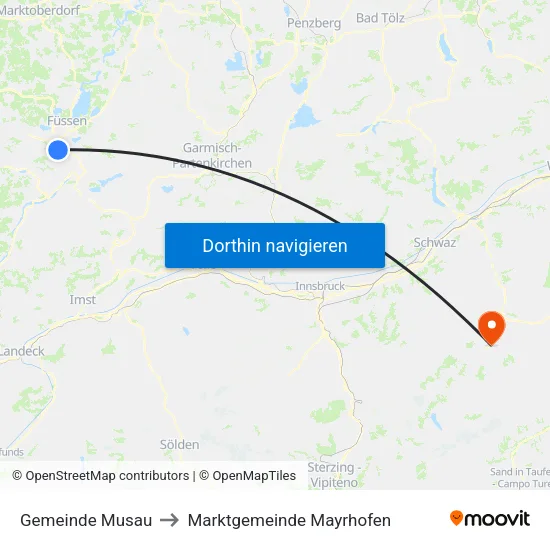 Gemeinde Musau to Marktgemeinde Mayrhofen map