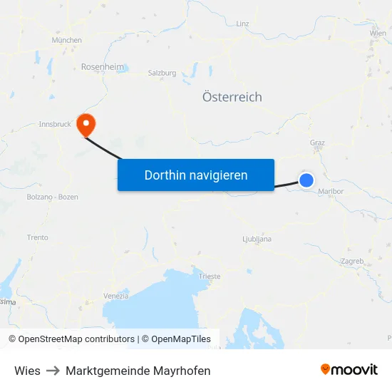 Wies to Marktgemeinde Mayrhofen map