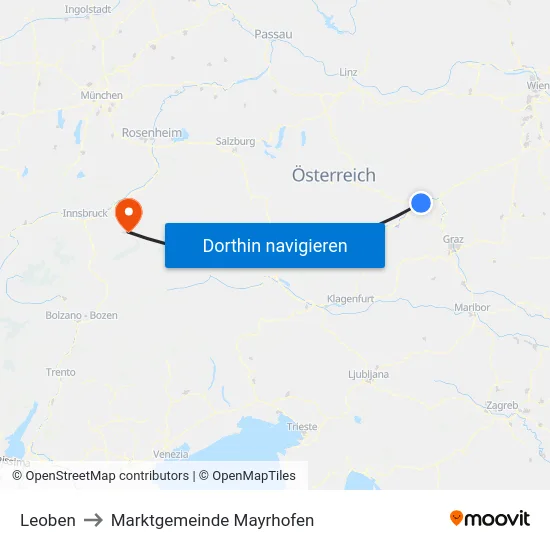 Leoben to Marktgemeinde Mayrhofen map