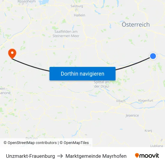 Unzmarkt-Frauenburg to Marktgemeinde Mayrhofen map