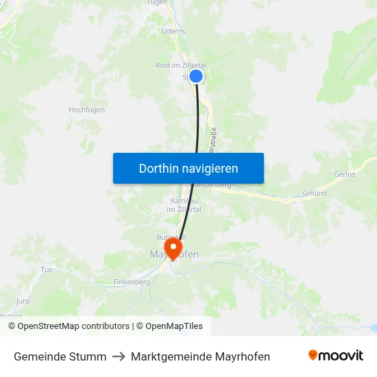 Gemeinde Stumm to Marktgemeinde Mayrhofen map