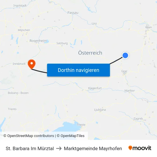 St. Barbara Im Mürztal to Marktgemeinde Mayrhofen map