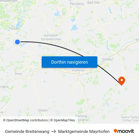 Gemeinde Breitenwang to Marktgemeinde Mayrhofen map