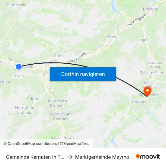 Gemeinde Kematen In Tirol to Marktgemeinde Mayrhofen map