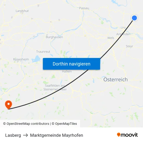 Lasberg to Marktgemeinde Mayrhofen map