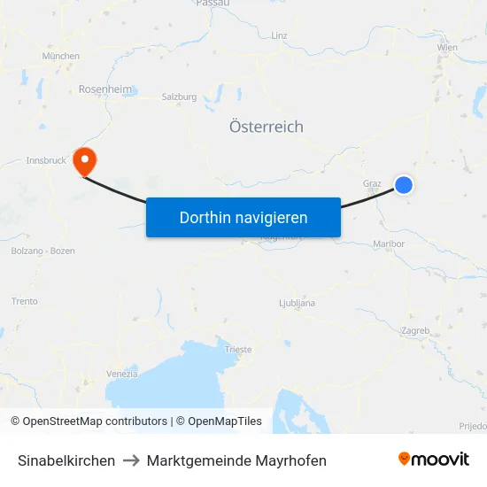 Sinabelkirchen to Marktgemeinde Mayrhofen map