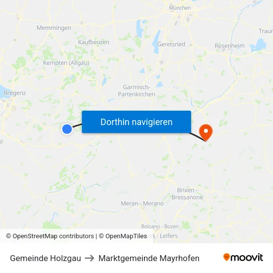 Gemeinde Holzgau to Marktgemeinde Mayrhofen map