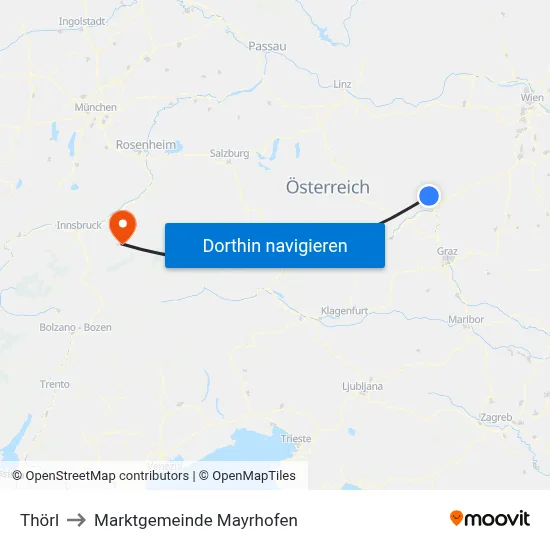 Thörl to Marktgemeinde Mayrhofen map