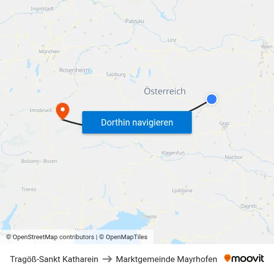 Tragöß-Sankt Katharein to Marktgemeinde Mayrhofen map