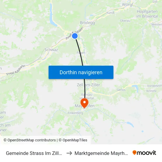 Gemeinde Strass Im Zillertal to Marktgemeinde Mayrhofen map
