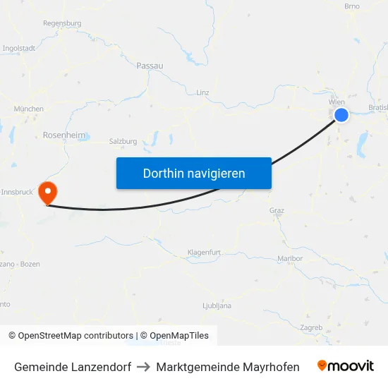 Gemeinde Lanzendorf to Marktgemeinde Mayrhofen map