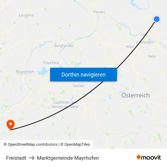 Freistadt to Marktgemeinde Mayrhofen map