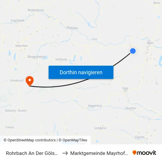 Rohrbach An Der Gölsen to Marktgemeinde Mayrhofen map