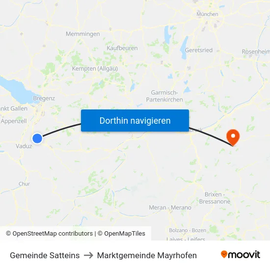 Gemeinde Satteins to Marktgemeinde Mayrhofen map