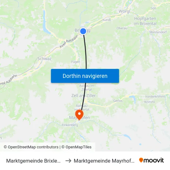 Marktgemeinde Brixlegg to Marktgemeinde Mayrhofen map