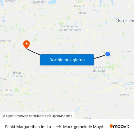 Sankt Margarethen Im Lungau to Marktgemeinde Mayrhofen map