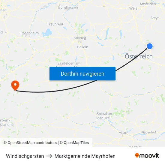 Windischgarsten to Marktgemeinde Mayrhofen map