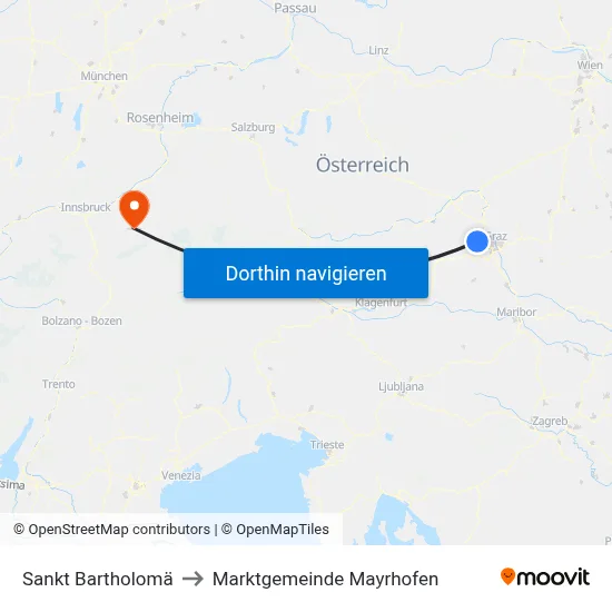 Sankt Bartholomä to Marktgemeinde Mayrhofen map