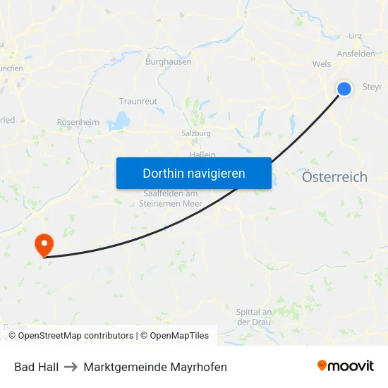 Bad Hall to Marktgemeinde Mayrhofen map