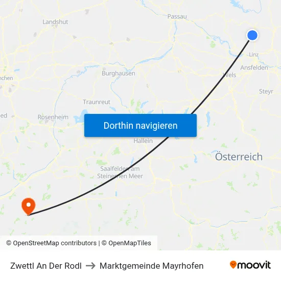 Zwettl An Der Rodl to Marktgemeinde Mayrhofen map