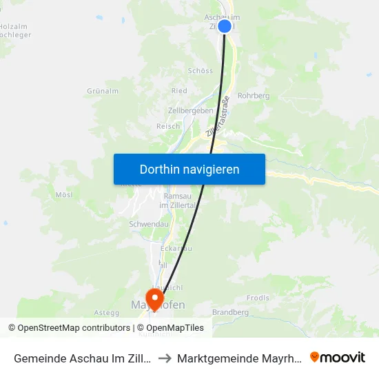 Gemeinde Aschau Im Zillertal to Marktgemeinde Mayrhofen map