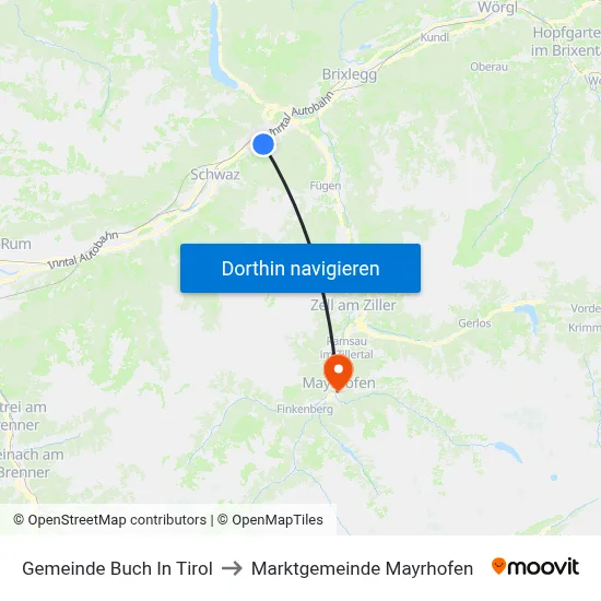 Gemeinde Buch In Tirol to Marktgemeinde Mayrhofen map