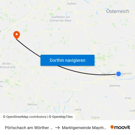 Pörtschach am Wörther See to Marktgemeinde Mayrhofen map