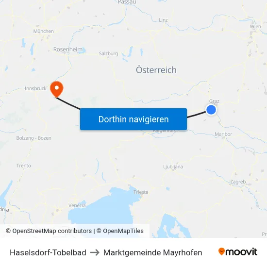 Haselsdorf-Tobelbad to Marktgemeinde Mayrhofen map