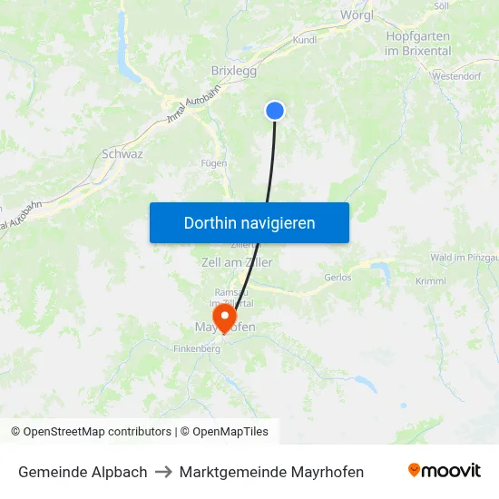 Gemeinde Alpbach to Marktgemeinde Mayrhofen map