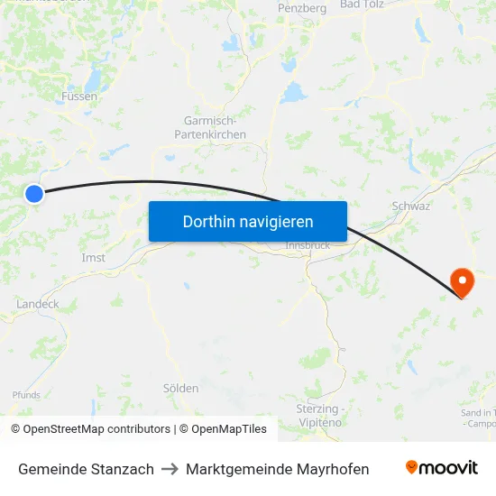 Gemeinde Stanzach to Marktgemeinde Mayrhofen map