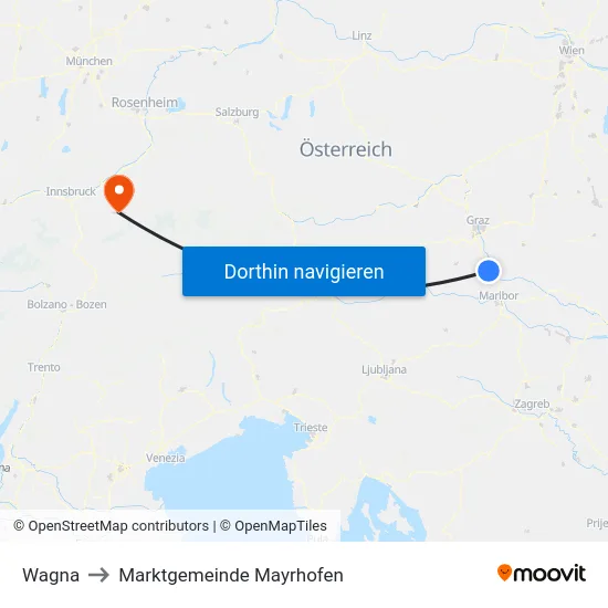 Wagna to Marktgemeinde Mayrhofen map