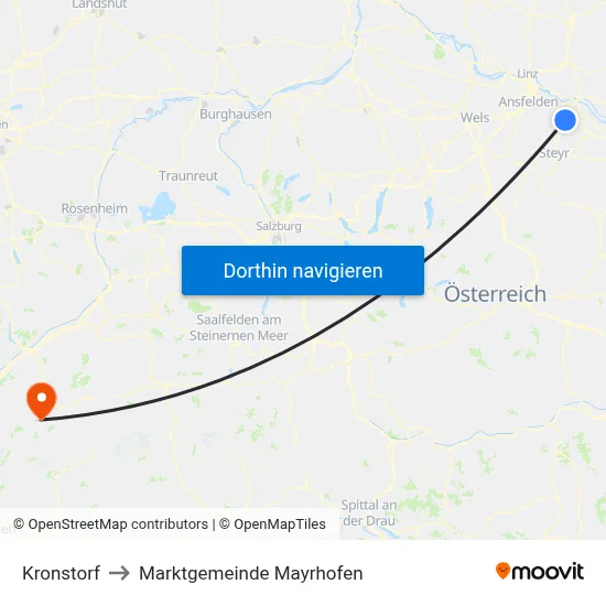 Kronstorf to Marktgemeinde Mayrhofen map