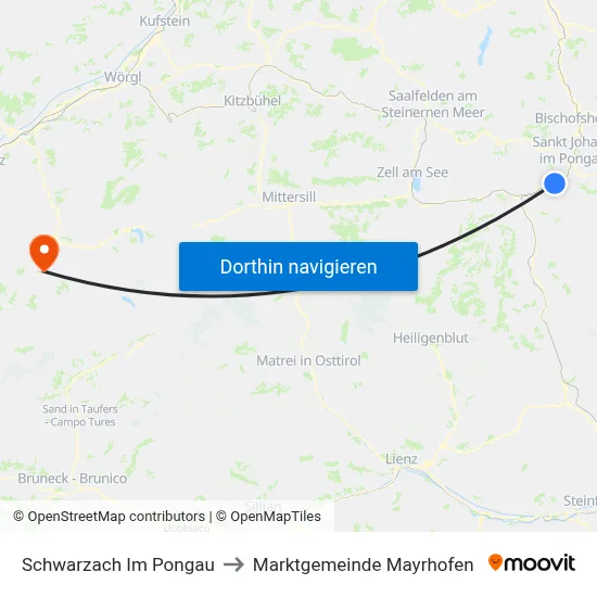 Schwarzach Im Pongau to Marktgemeinde Mayrhofen map