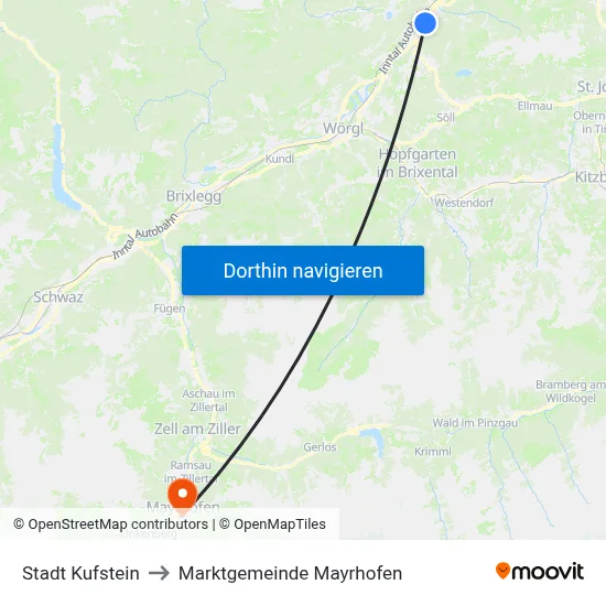 Stadt Kufstein to Marktgemeinde Mayrhofen map