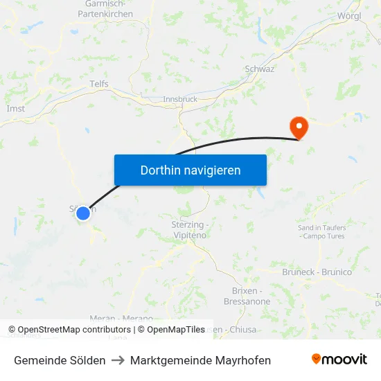 Gemeinde Sölden to Marktgemeinde Mayrhofen map