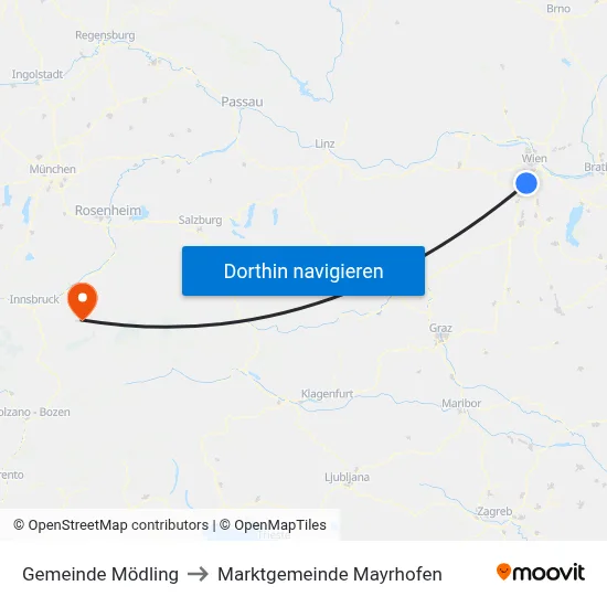 Gemeinde Mödling to Marktgemeinde Mayrhofen map