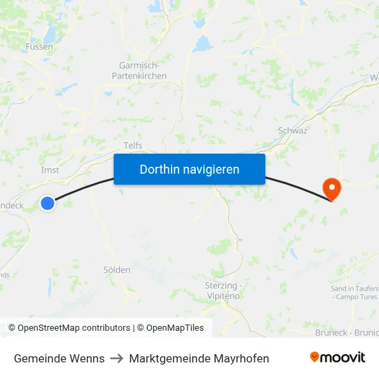 Gemeinde Wenns to Marktgemeinde Mayrhofen map