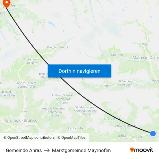 Gemeinde Anras to Marktgemeinde Mayrhofen map