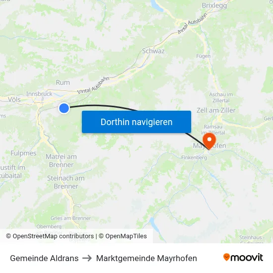 Gemeinde Aldrans to Marktgemeinde Mayrhofen map