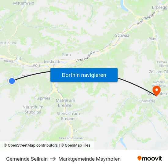Gemeinde Sellrain to Marktgemeinde Mayrhofen map