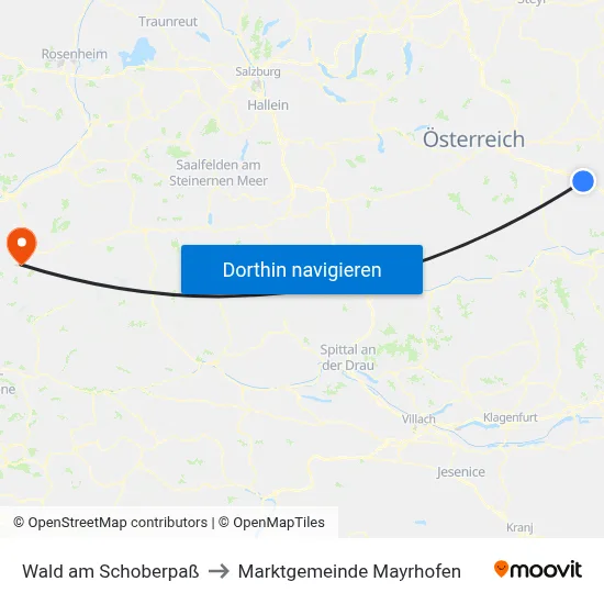 Wald am Schoberpaß to Marktgemeinde Mayrhofen map