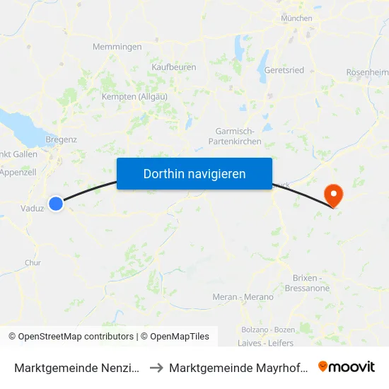 Marktgemeinde Nenzing to Marktgemeinde Mayrhofen map