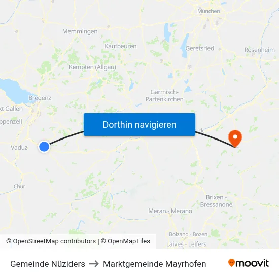 Gemeinde Nüziders to Marktgemeinde Mayrhofen map