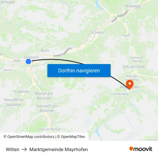 Wilten to Marktgemeinde Mayrhofen map