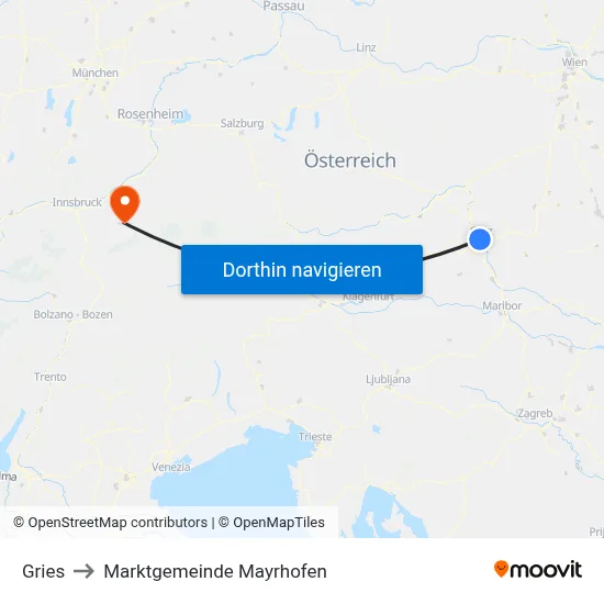 Gries to Marktgemeinde Mayrhofen map