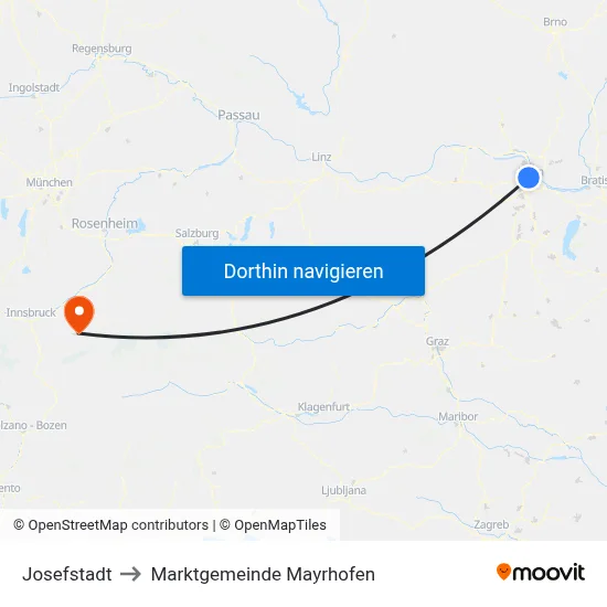 Josefstadt to Marktgemeinde Mayrhofen map