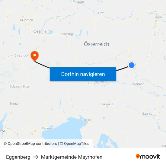 Eggenberg to Marktgemeinde Mayrhofen map