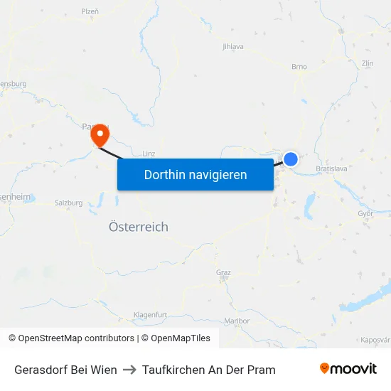 Gerasdorf Bei Wien to Taufkirchen An Der Pram map